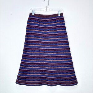 100% Wool Striped Brown Blue Purple A Line‎ Midi Skirt Made by Larissa Scotland